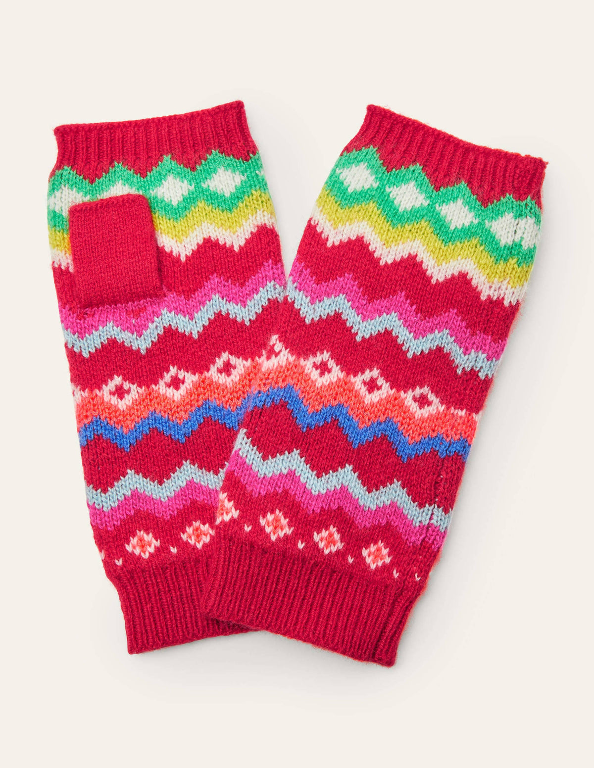 Fair Isle Fingerless Gloves-Rockabilly Red - Image 1