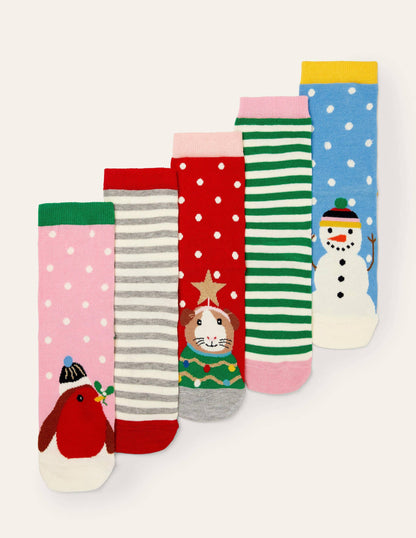 5-Pack Ankle Socks-Mini Me Festive-1