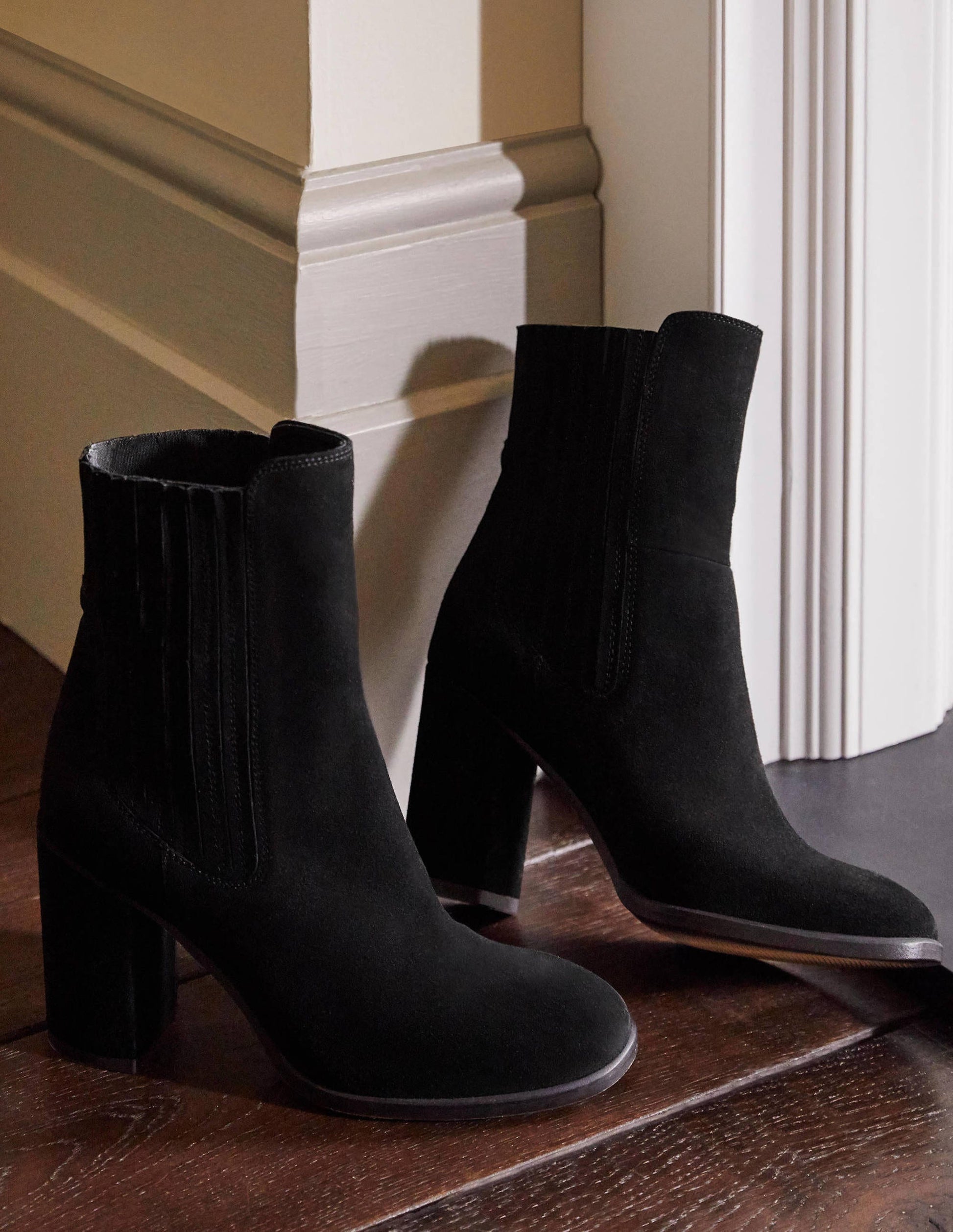 Block Heel Ankle Boots-Black Suede-1