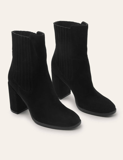 Block Heel Ankle Boots-Black Suede-3