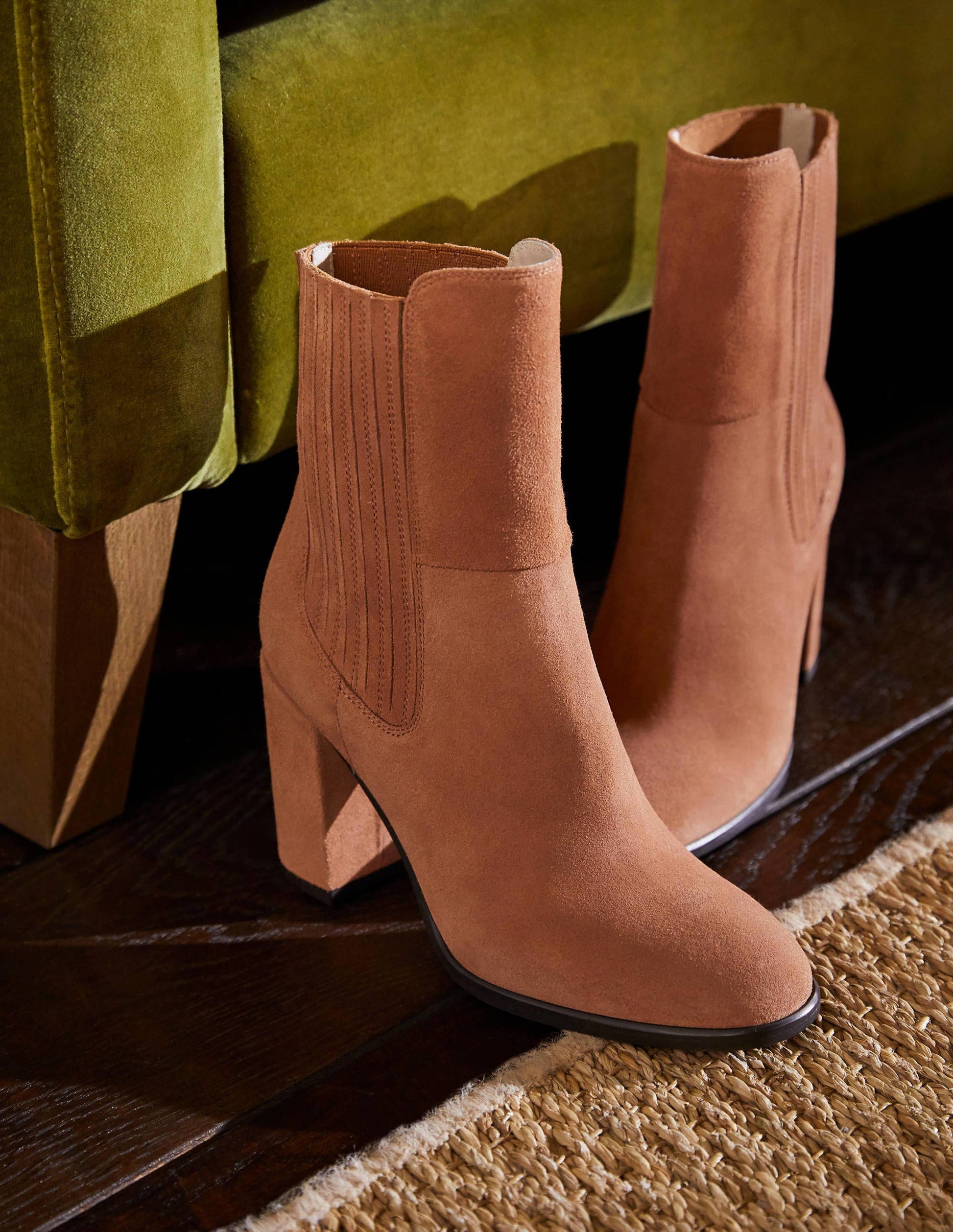 Block Heel Ankle Boots-Tan Suede-1
