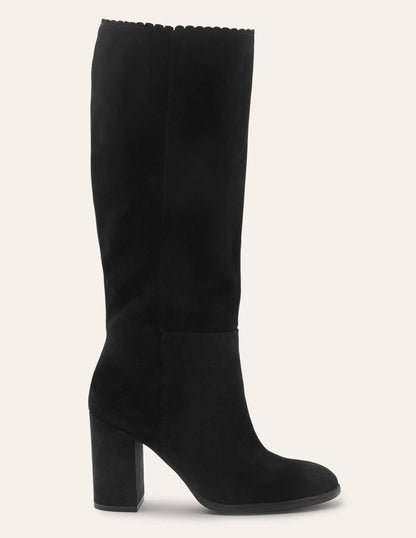 Block Heel Knee High Boots-Black-1