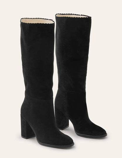 Block Heel Knee High Boots-Black-2