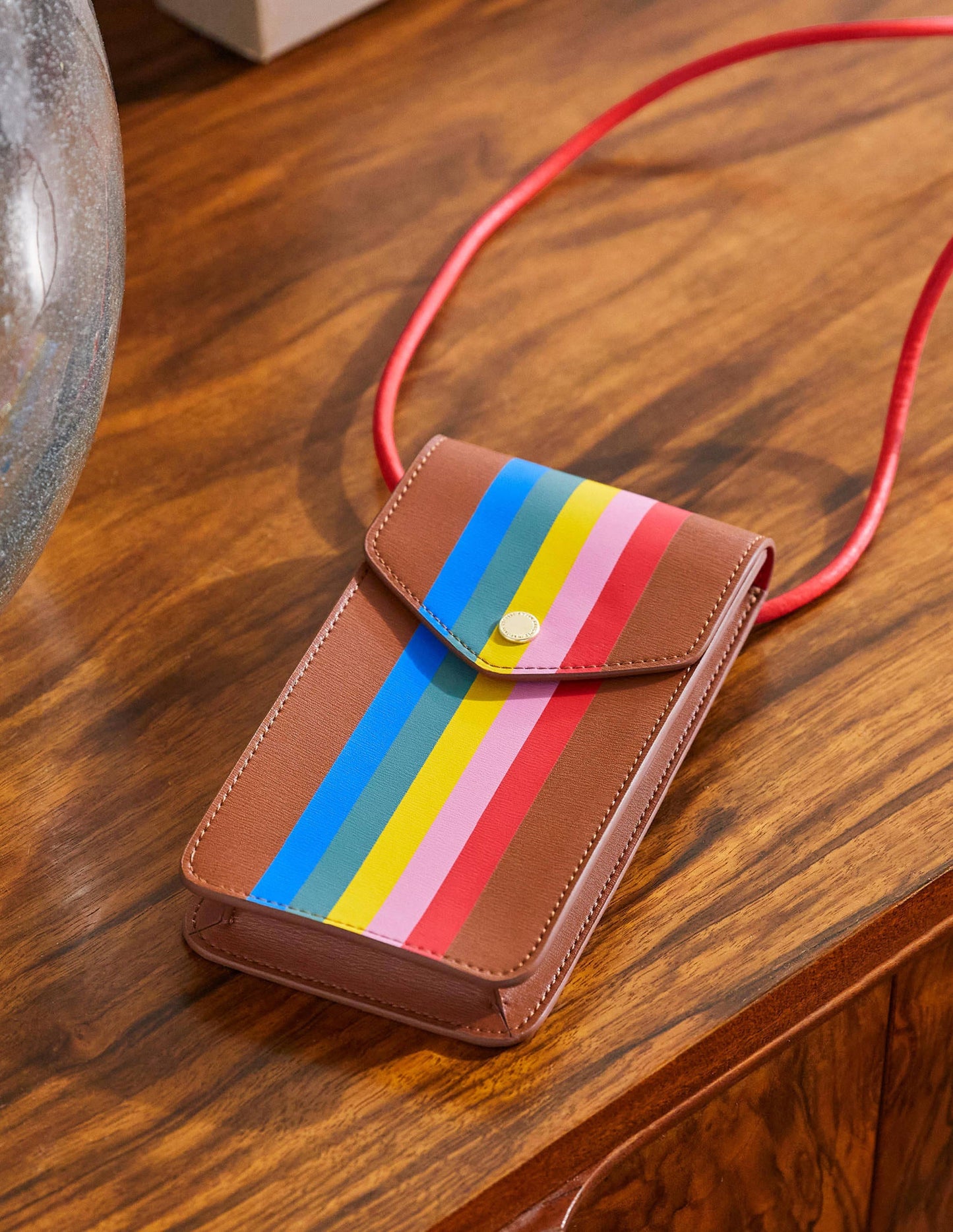 Crossbody Phone Bag-Tan Multi Stripe