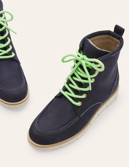 Seam Detail Lace-up Boots-Navy-3