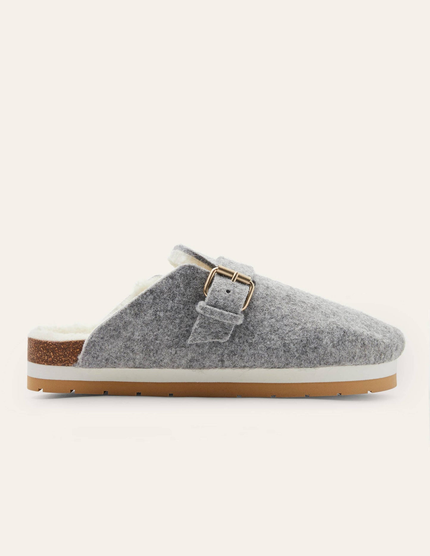Borg Lined Mule Shoes-Grey Marl Felt