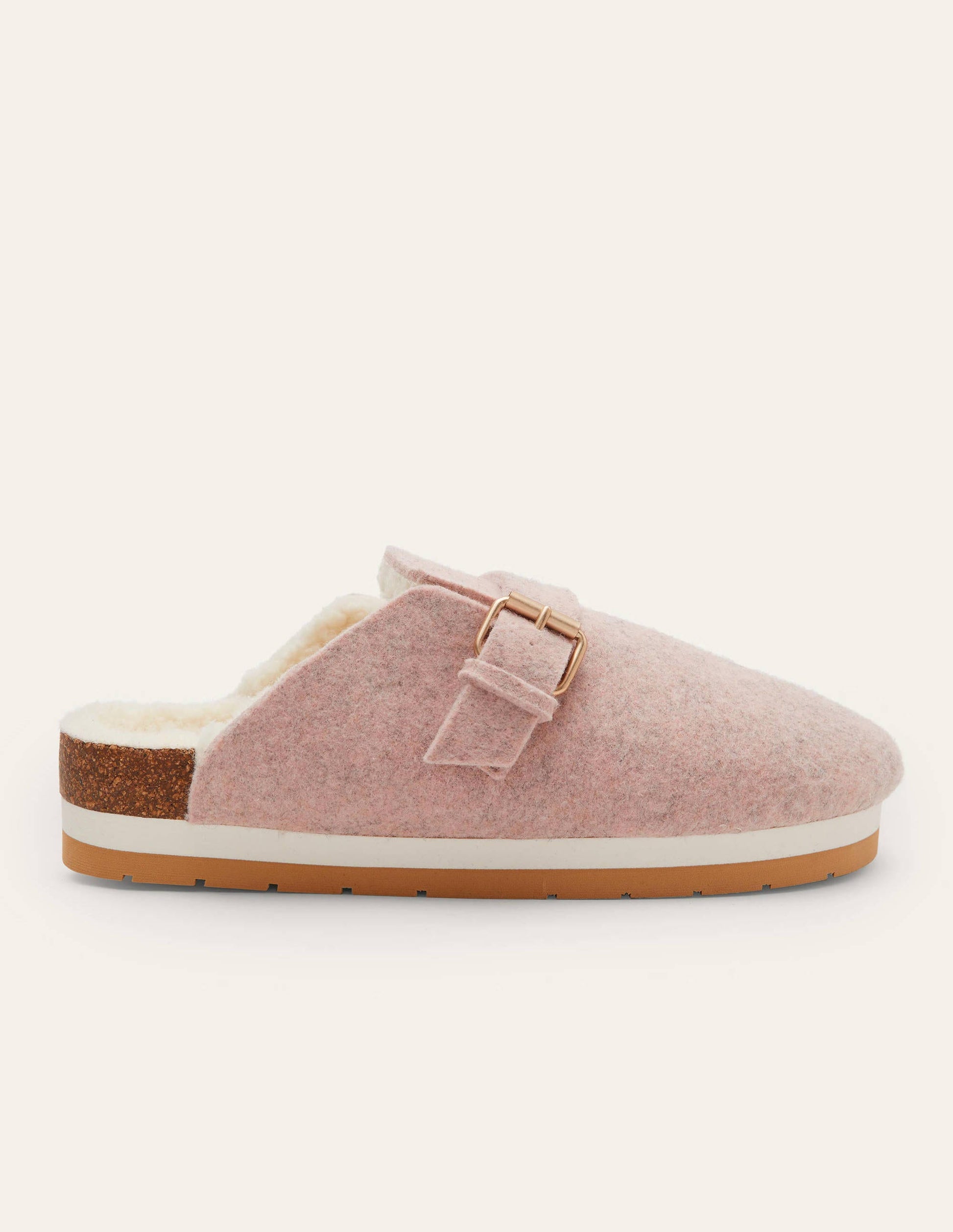 Borg Lined Mule Shoes-Pink Marl Felt-2
