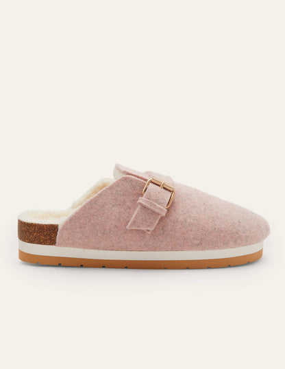 Borg Lined Mule Shoes-Pink Marl Felt-2