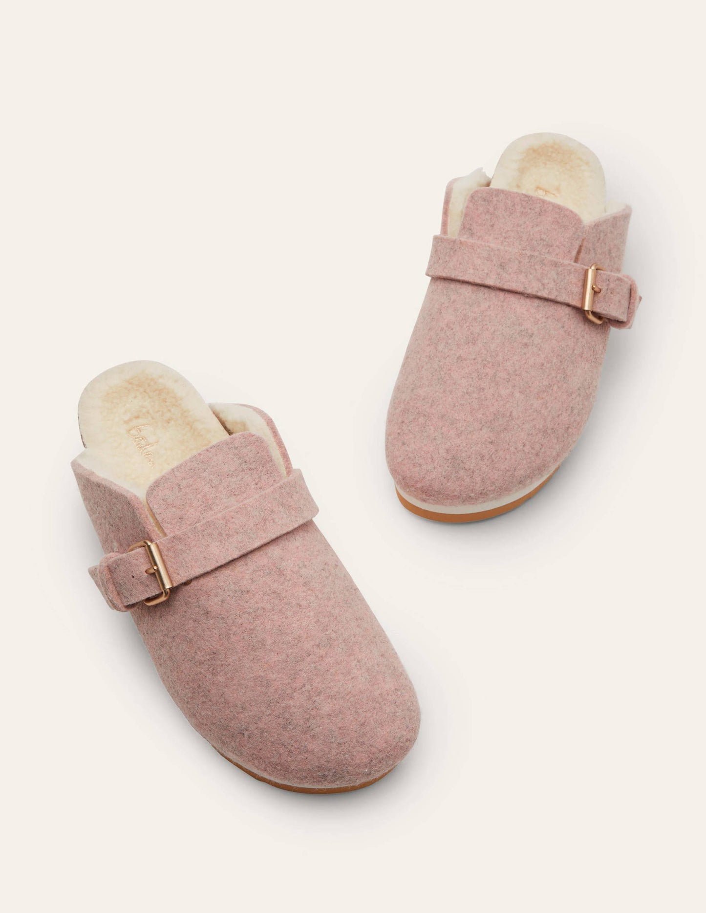 Borg Lined Mule Shoes-Pink Marl Felt