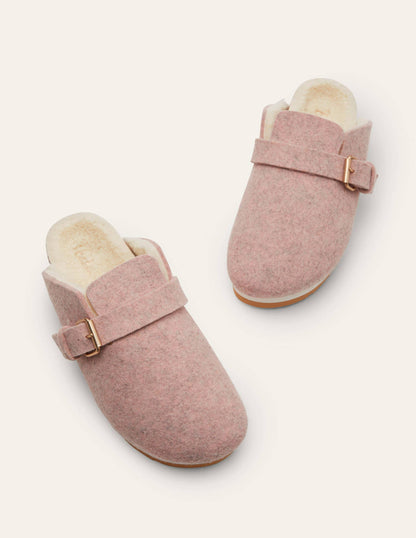 Borg Lined Mule Shoes-Pink Marl Felt-3