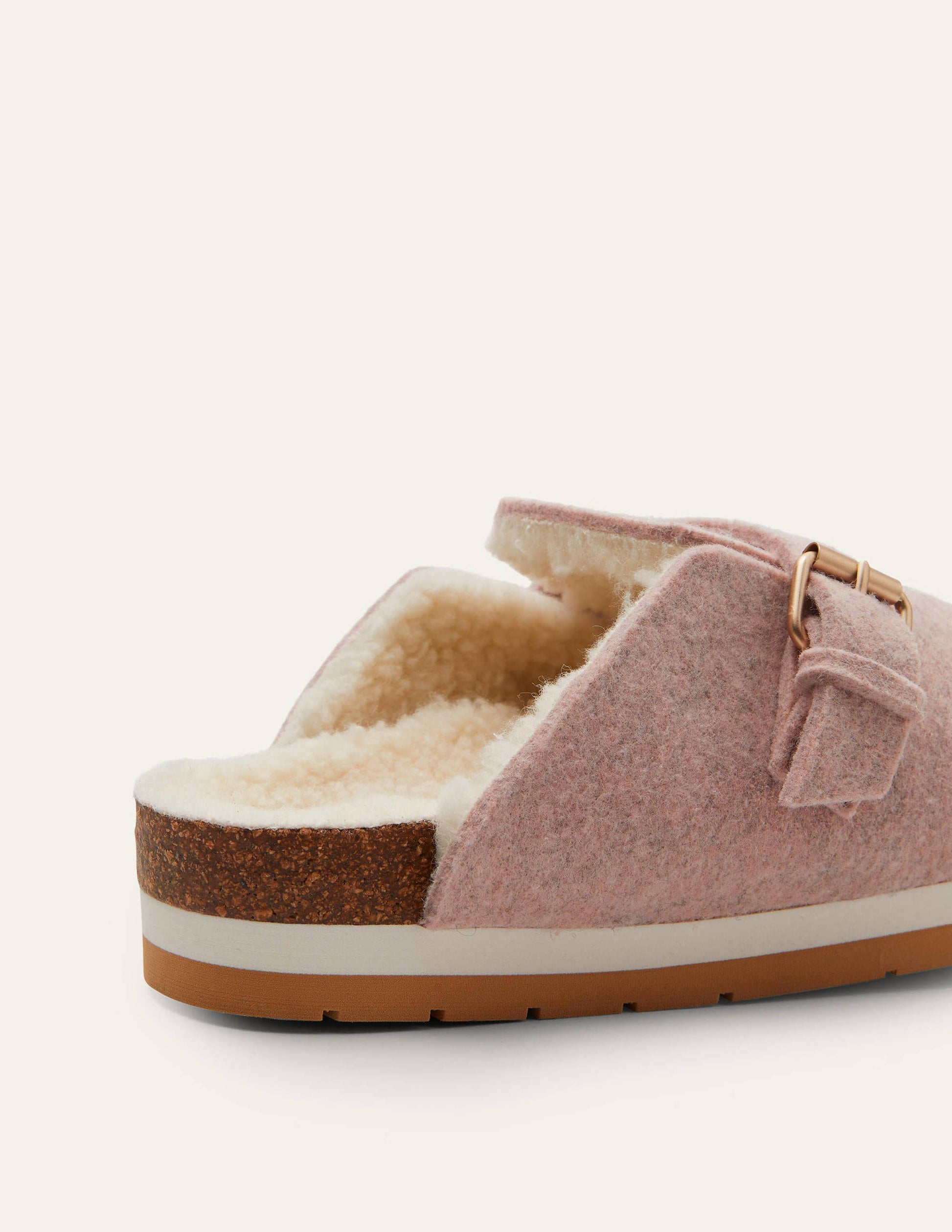 Borg Lined Mule Shoes-Pink Marl Felt-4
