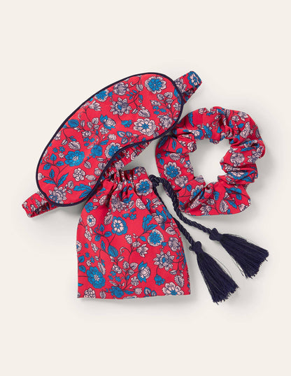 Eye Mask and Scrunchie Set-Bright Red, Delicate Floral-1