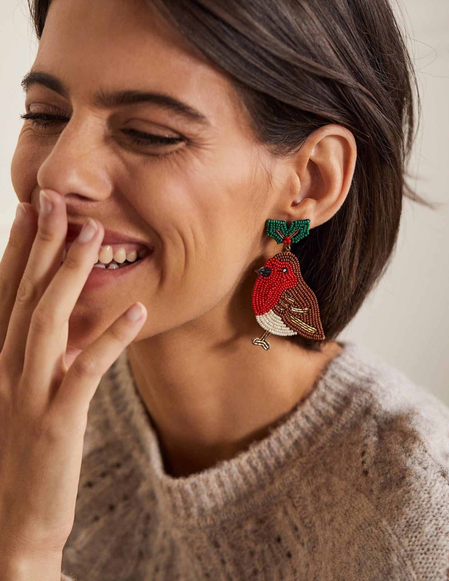 Beaded Festive Earrings-Robins