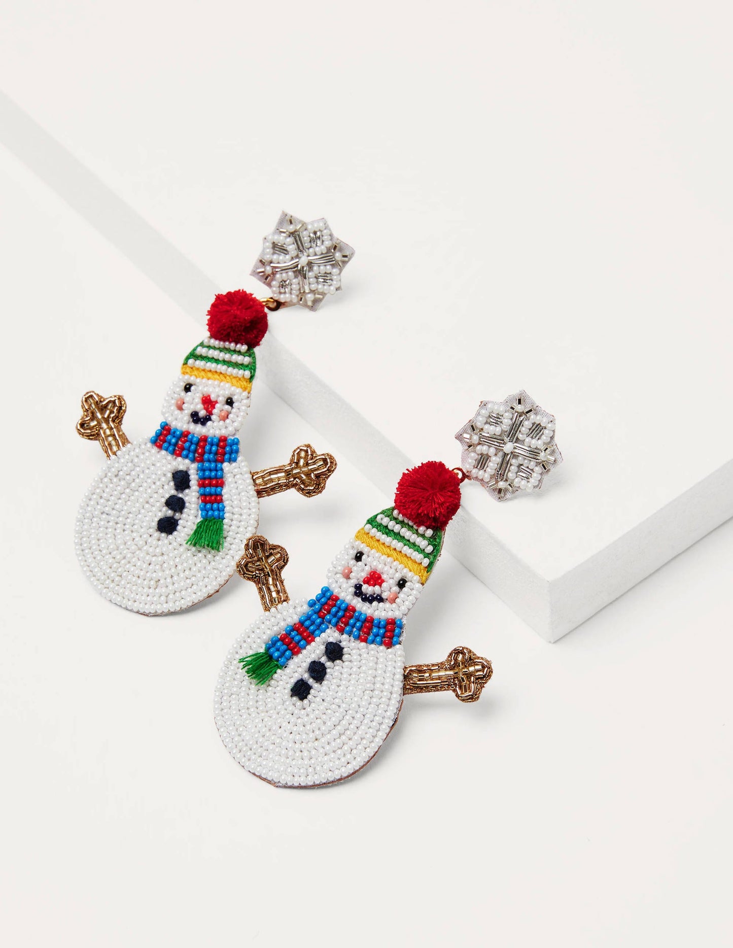 Beaded Festive Earrings-Snowmen