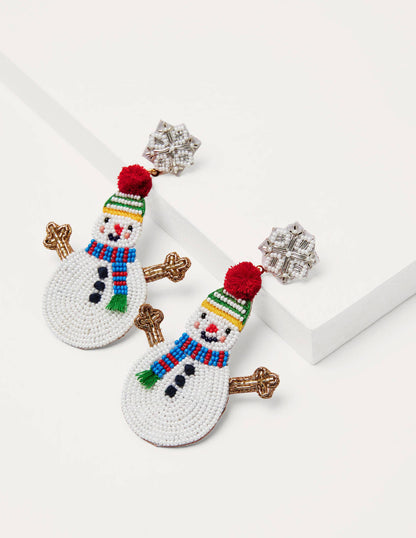 Beaded Festive Earrings-Snowmen-2