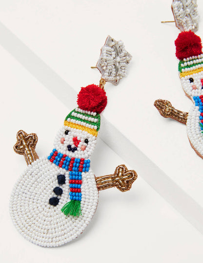 Beaded Festive Earrings-Snowmen-3