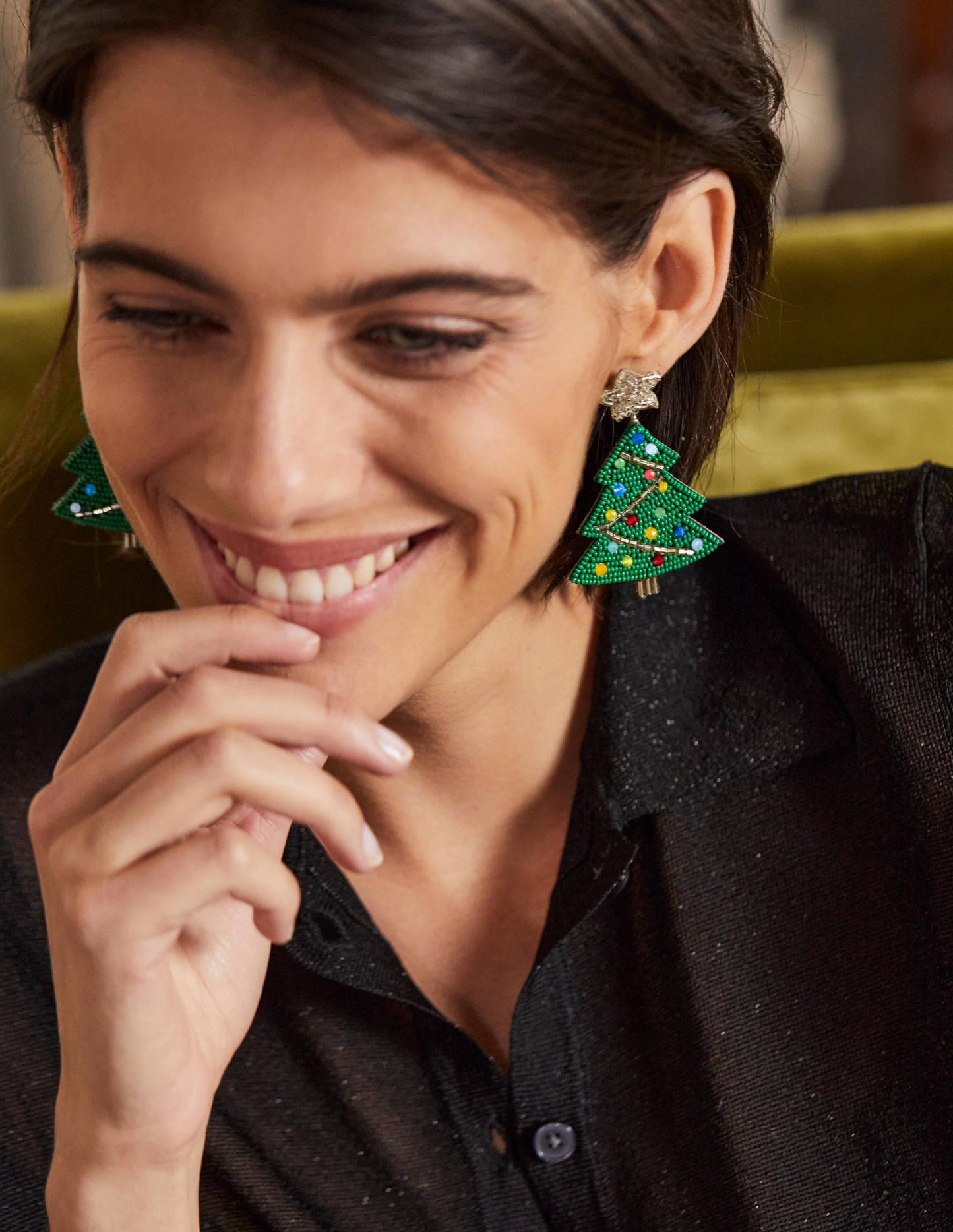 Beaded Festive Earrings-Christmas Trees