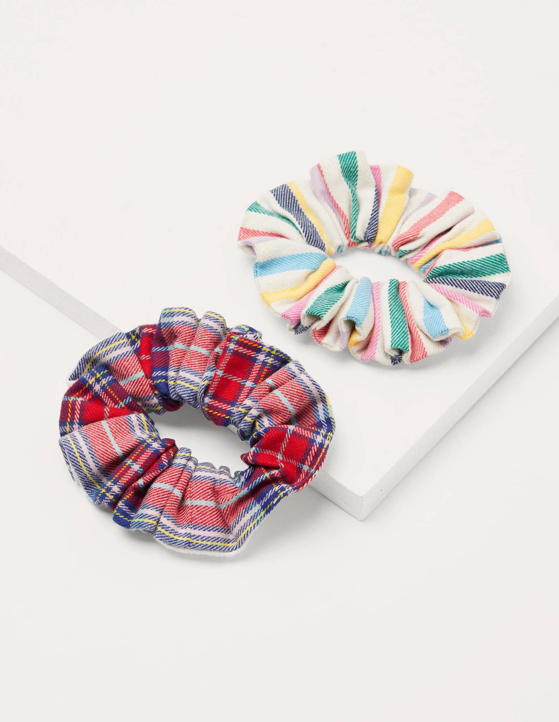 Cotton Scrunchie Set-Ivory and Rockabilly Red Check-1