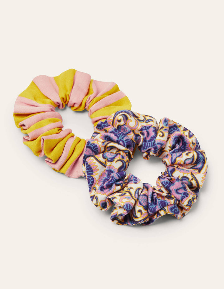 Cotton Scrunchie Set-Ivory, Rich Floral