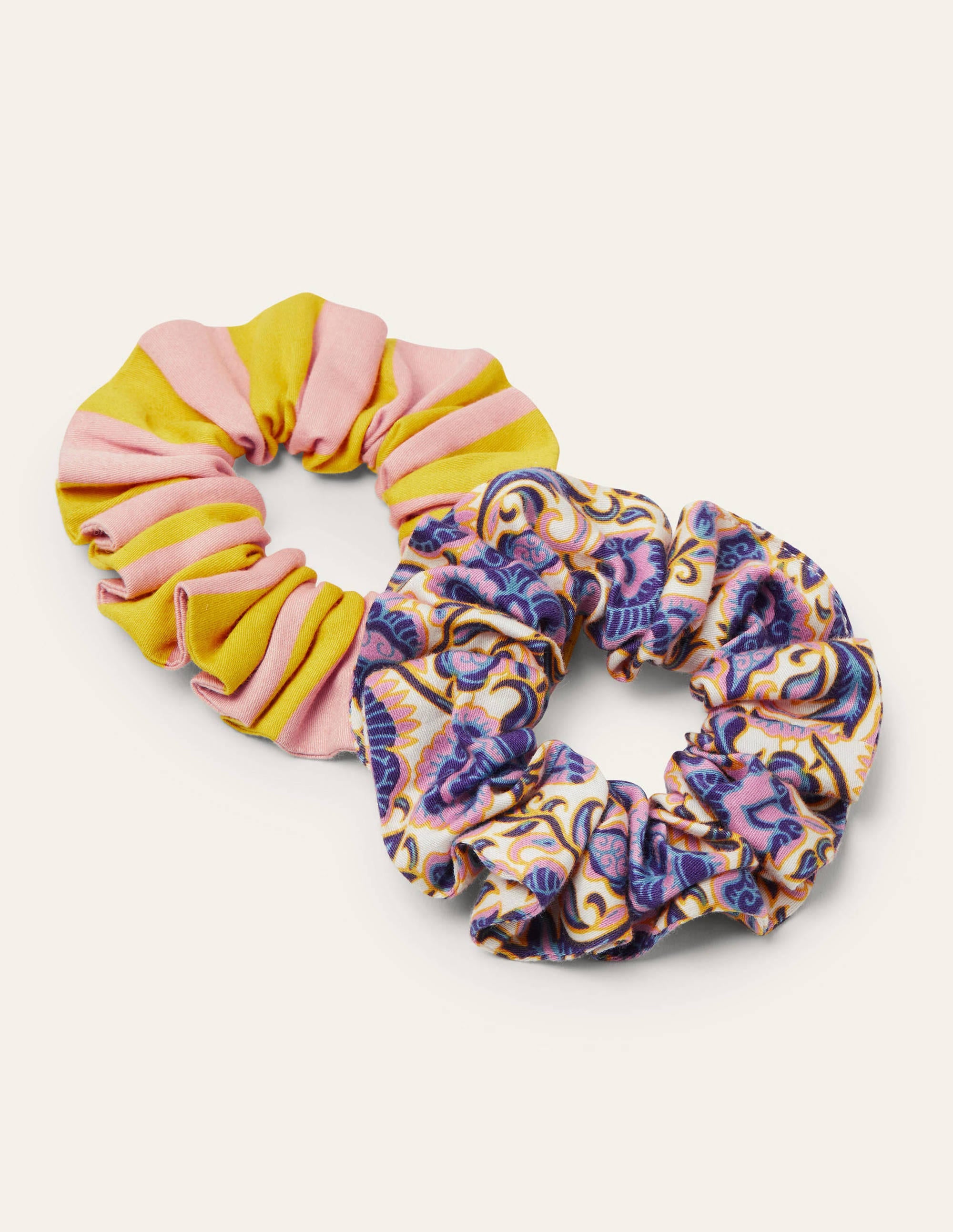 Cotton Scrunchie Set-Ivory, Rich Floral - Image 1