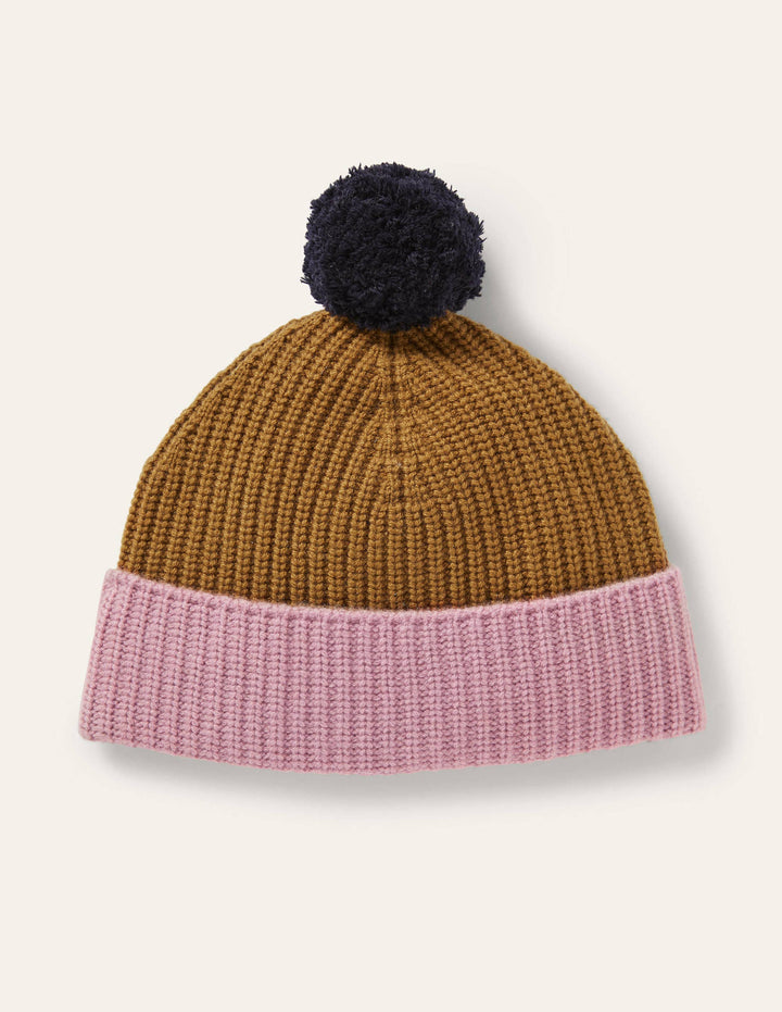 Colourblock Cashmere Hat-Navy/Old Moss/Purple