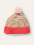 Colourblock Cashmere Hat-Chinchilla/Milkshake/Coral