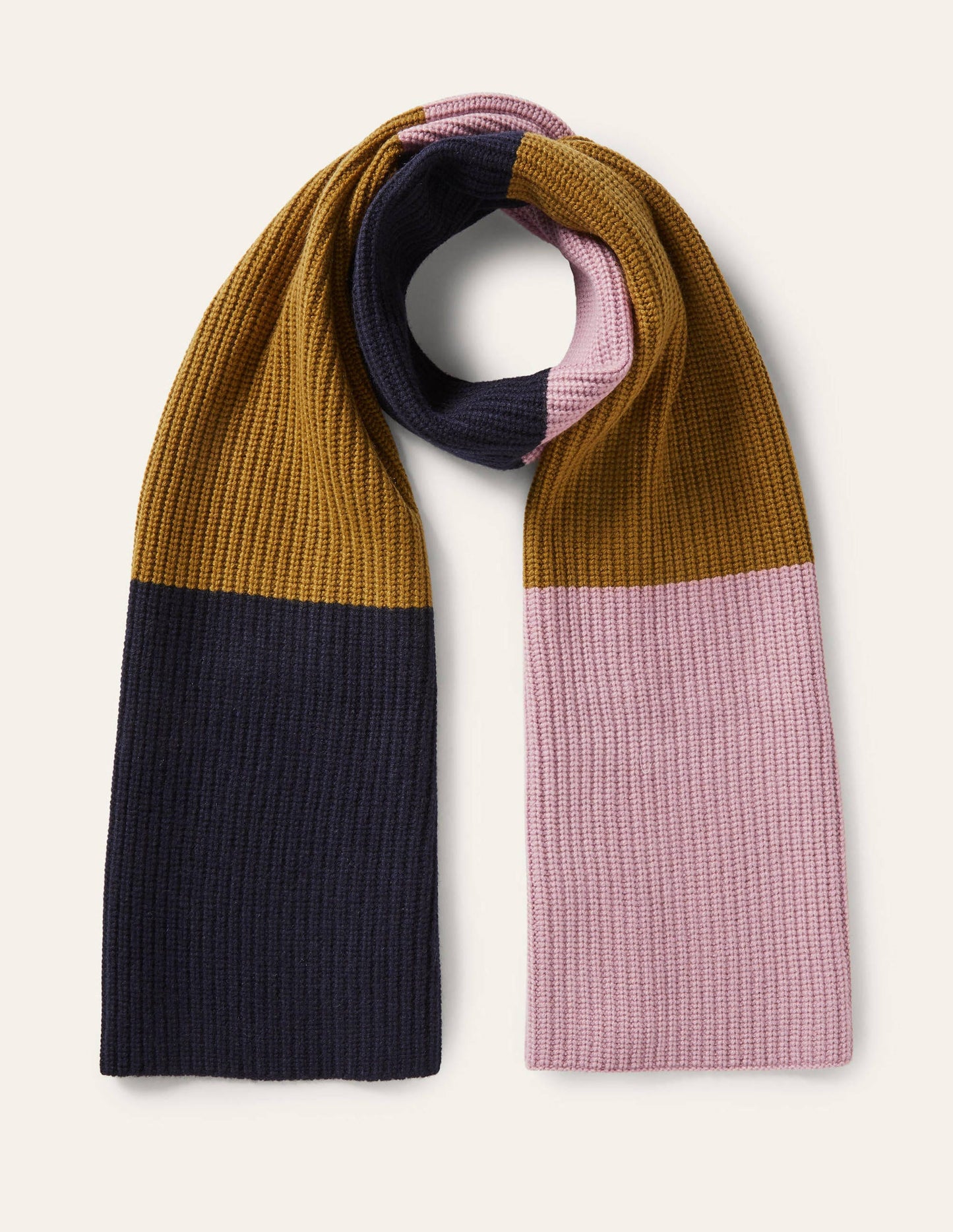 Colourblock Cashmere Scarf-Navy/Old Moss/Purple