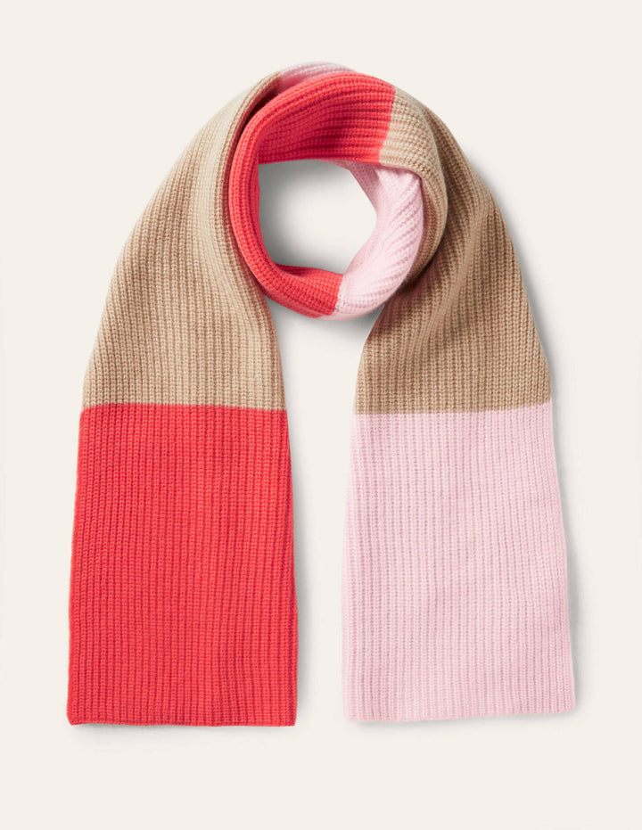 Colourblock Cashmere Scarf-Chinchilla/Milkshake/Coral