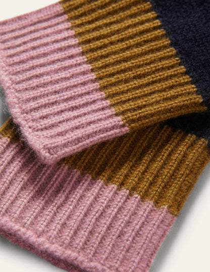 Colourblock Cashmere Gloves-Navy/Old Moss/Purple-2