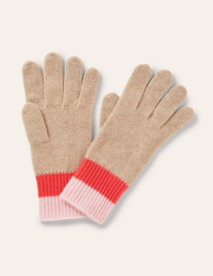 Colourblock Cashmere Gloves-Chinchilla/Milkshake/Coral