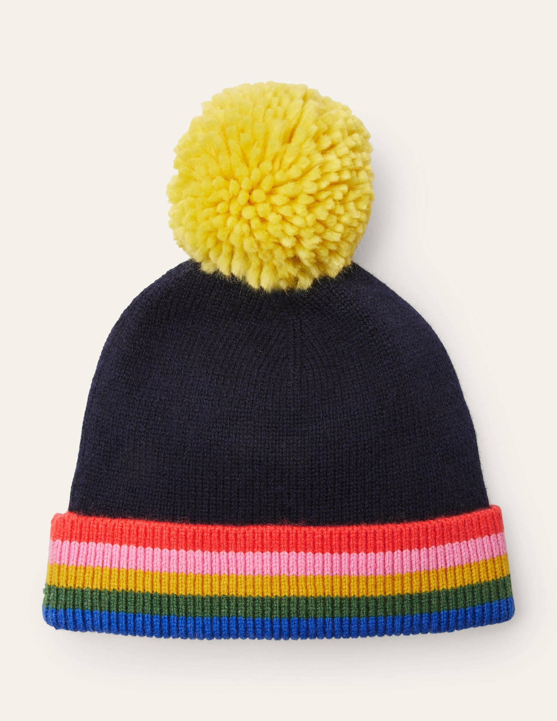 Knitted Bobble Hat-Navy, Multi Stripe-1