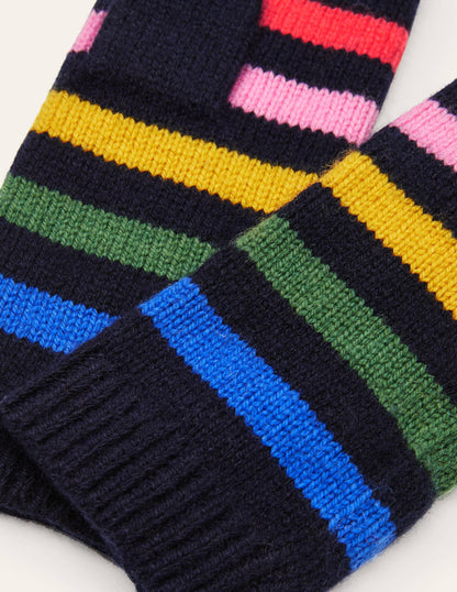 Knitted Fingerless Gloves-Navy, Multi Stripe-2