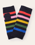 Knitted Fingerless Gloves-Navy, Multi Stripe