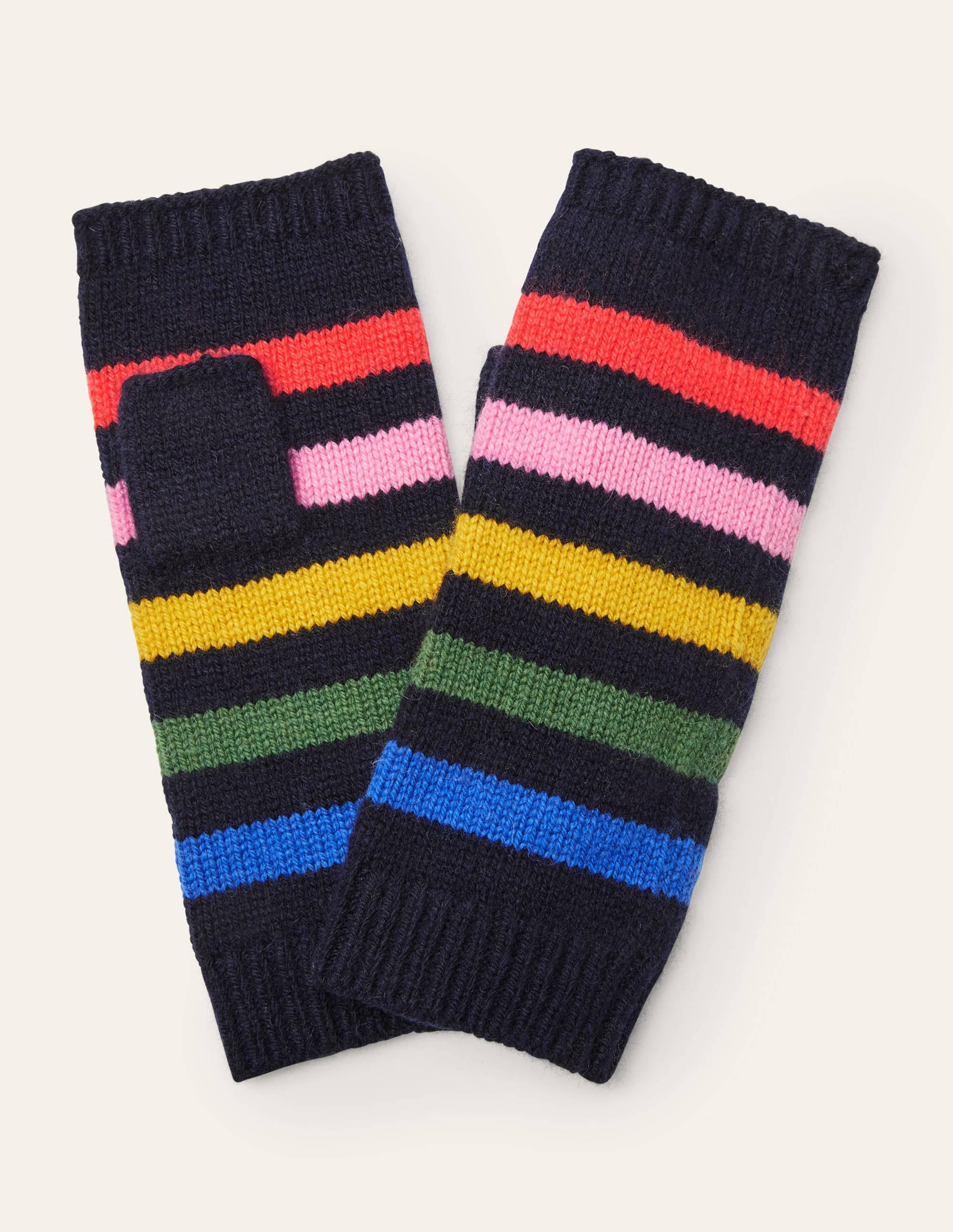 Knitted Fingerless Gloves-Navy, Multi Stripe - Image 1