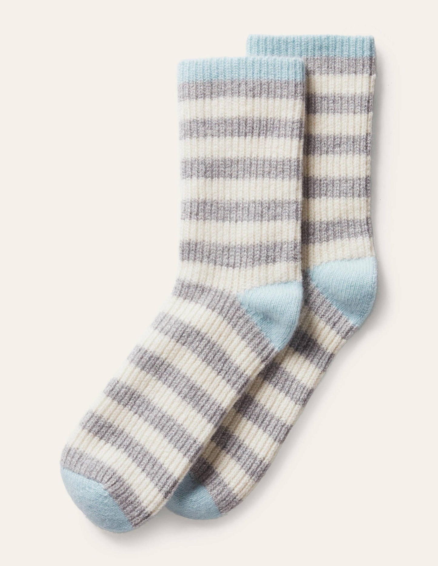 Cashmere Bed Socks-Fresh Water/Grey/Ivory