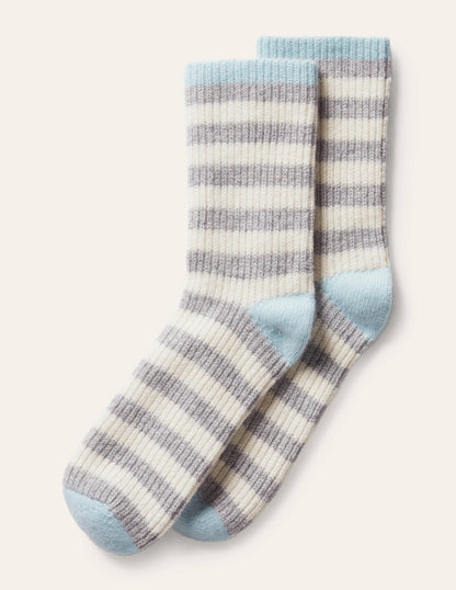 Cashmere Bed Socks-Fresh Water/Grey/Ivory-1