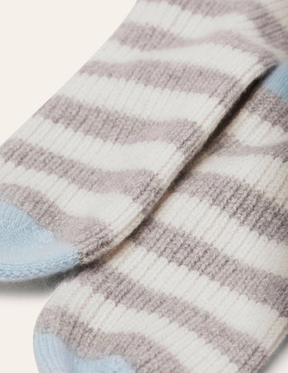 Cashmere Bed Socks-Fresh Water/Grey/Ivory-2