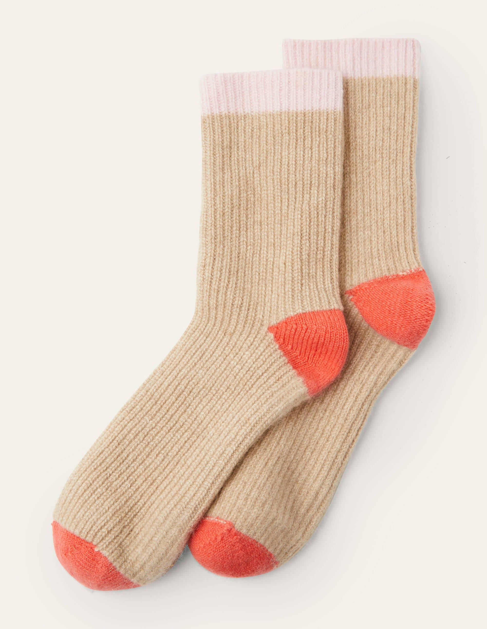 Cashmere Bed Socks-Chinchilla/Milkshake/Coral - Image 1