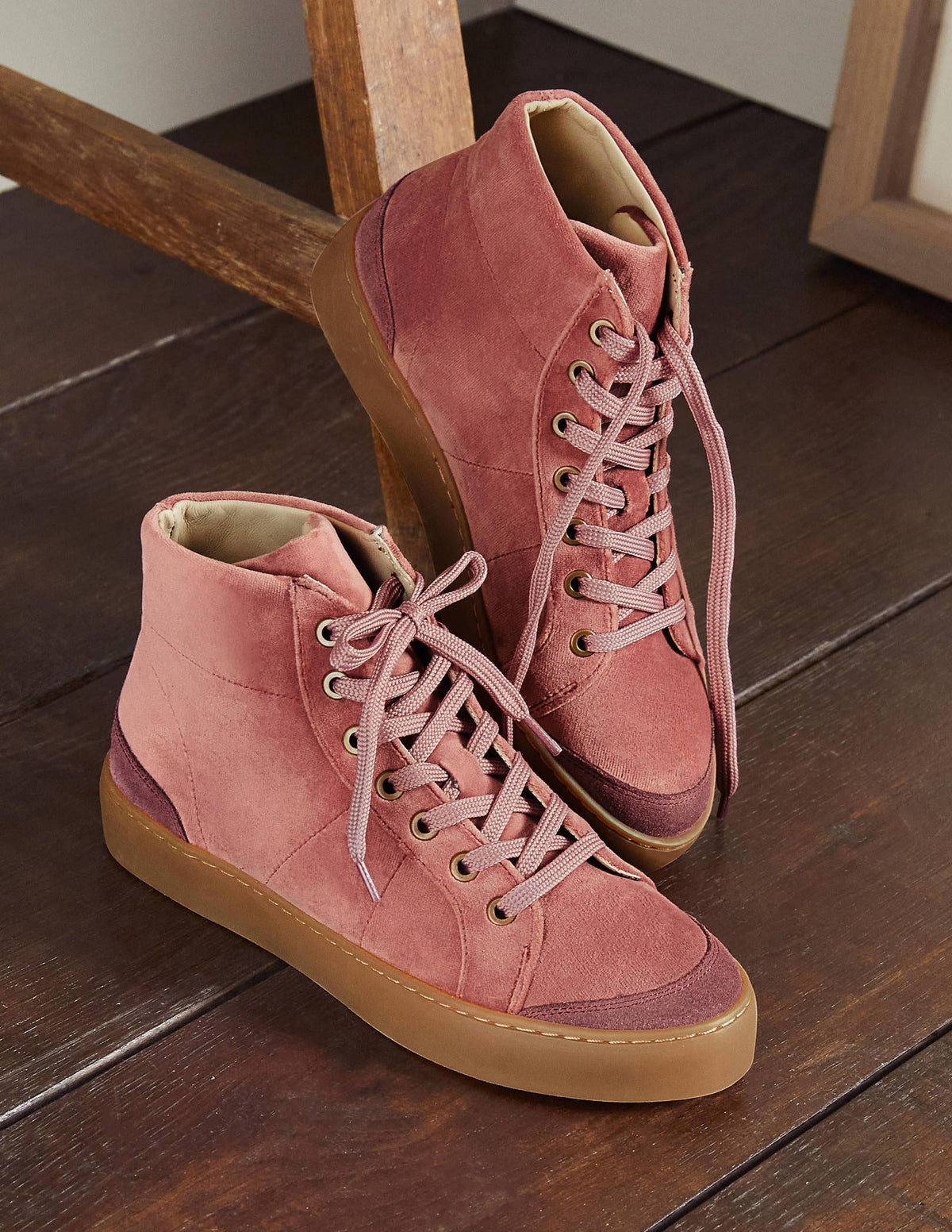 Emma Velvet High Top Trainers-Dusty Rose-1