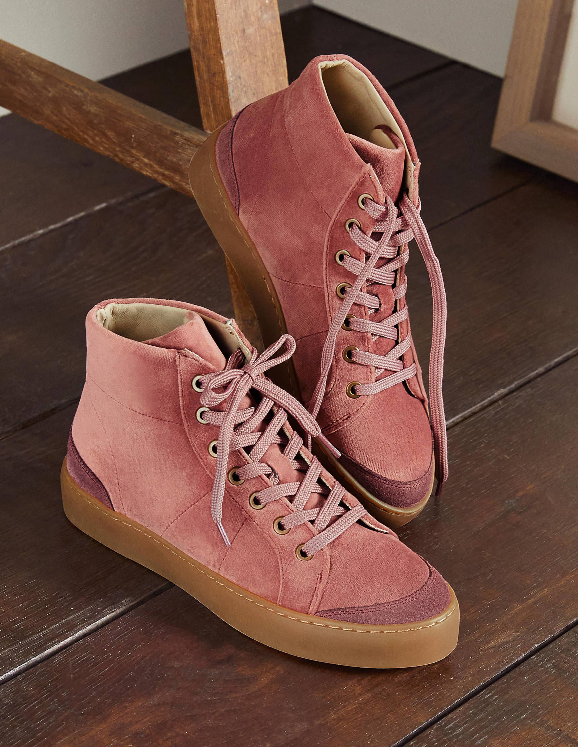 Emma Velvet High Top Trainers-Dusty Rose - Image 1