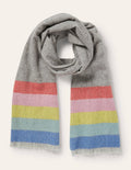 Wool Scarf-Grey, Rainbow Stripe
