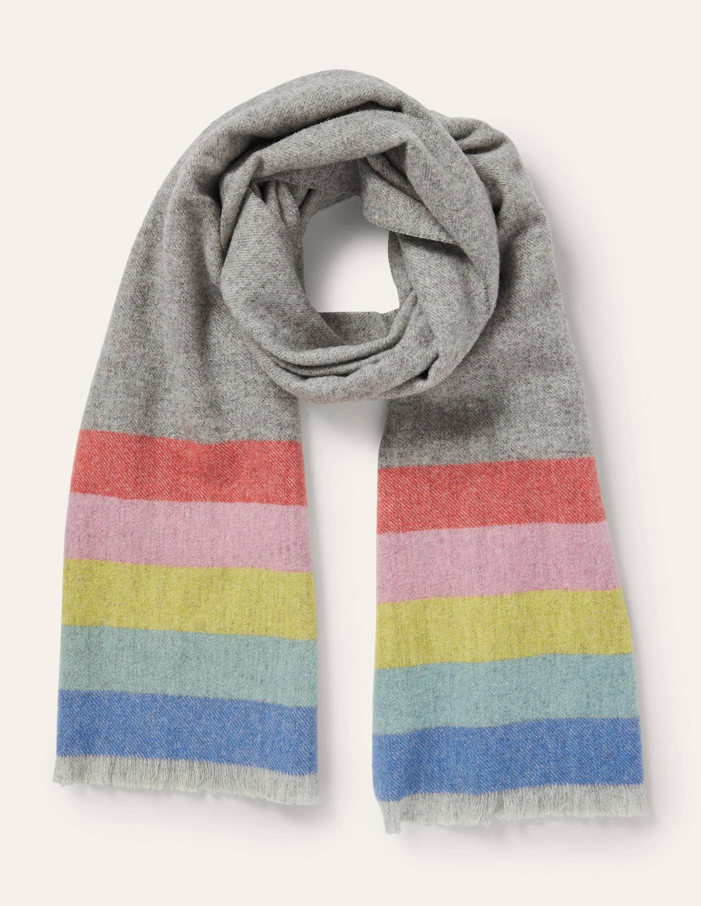 Wool Scarf-Grey, Rainbow Stripe