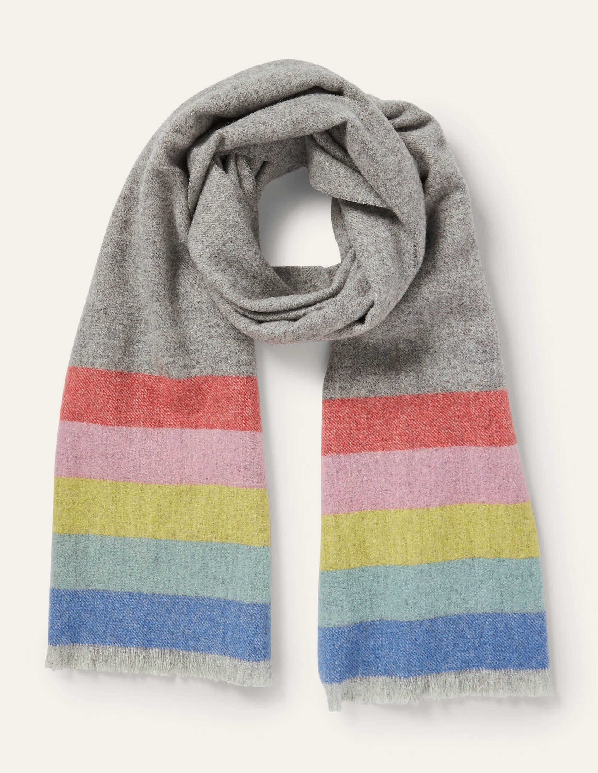 Wool Scarf-Grey, Rainbow Stripe - Image 1