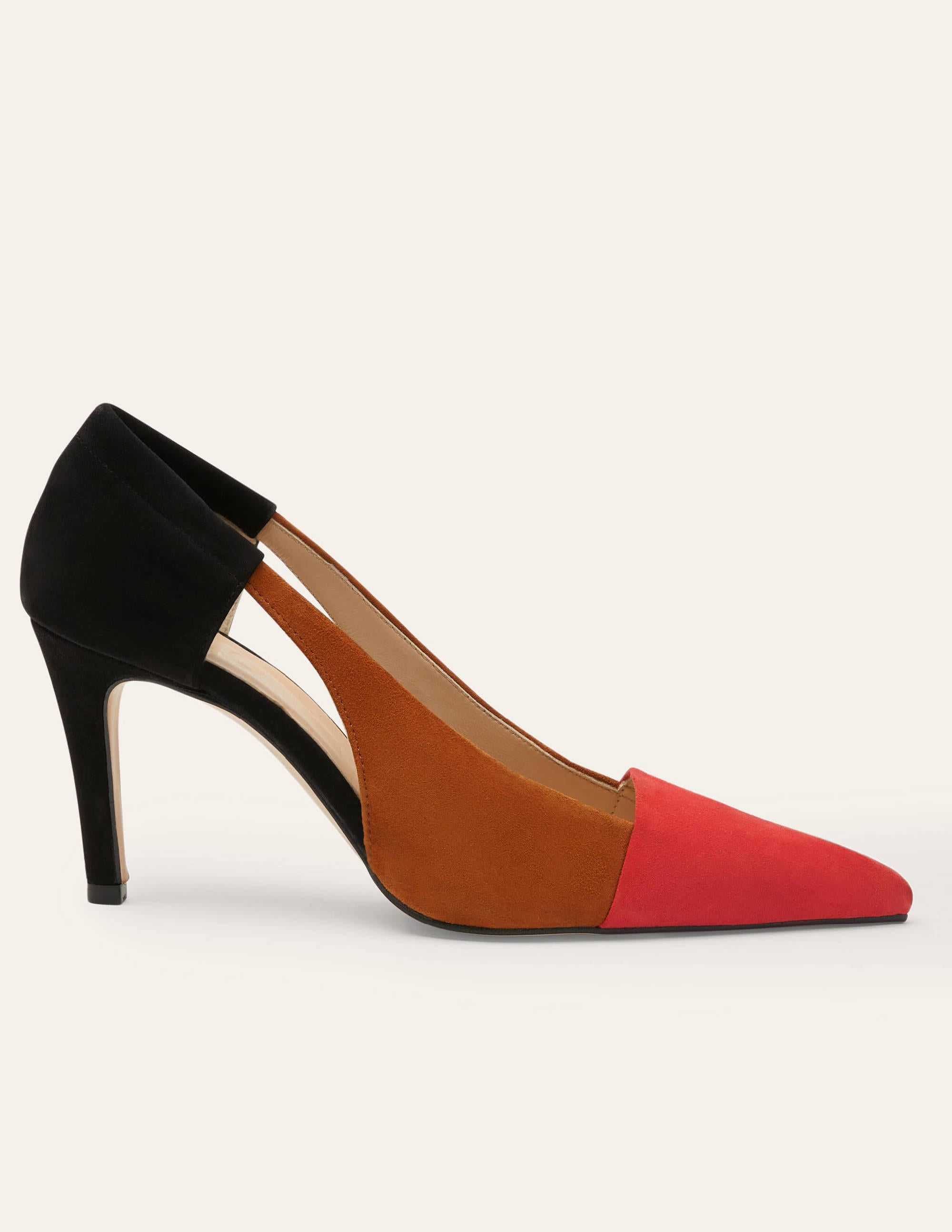 Cut Out Suede Court Shoes-Black/Frankincense/Poppadew - Image 2