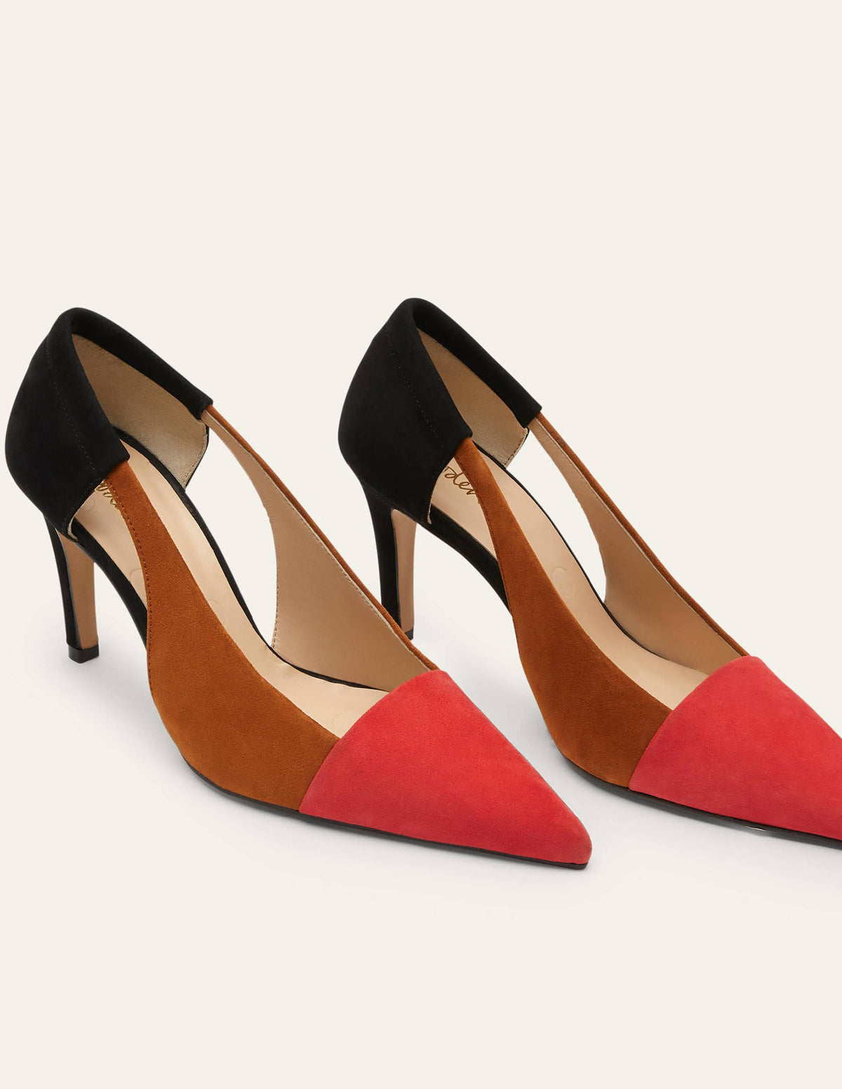 Cut Out Suede Court Shoes-Black/Frankincense/Poppadew - Image 1