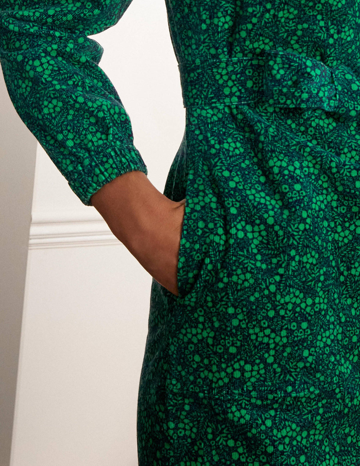 Esmeralda Tie Waist Dress-French Navy, Enchanting Forest - Image 2