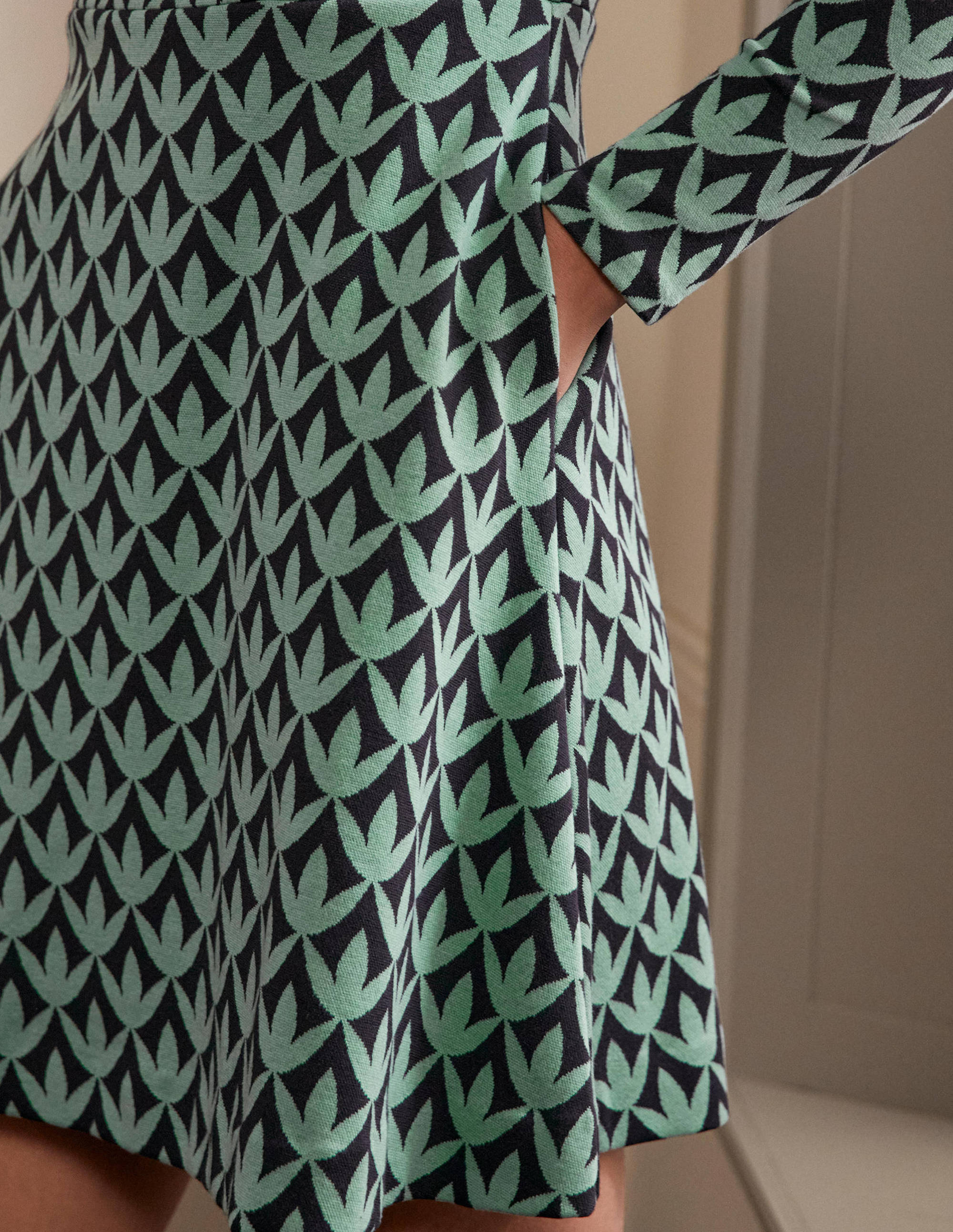 High Neck Jacquard Dress-Csarite, Petal Geo - Image 2