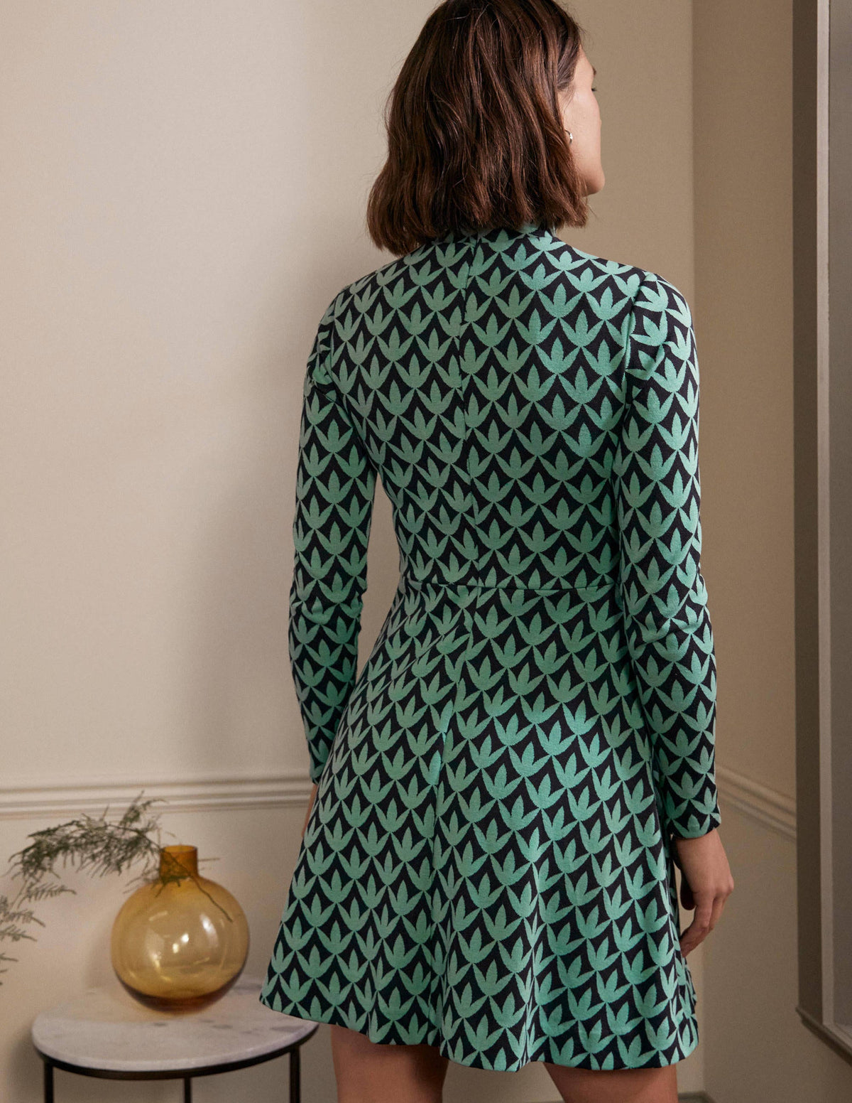 High Neck Jacquard Dress-Csarite, Petal Geo - Image 3