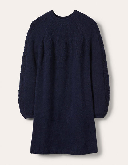 Cable Knitted Dress-Navy-5