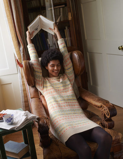 Cashmere Fair Isle Dress-Oatmeal Melange-5